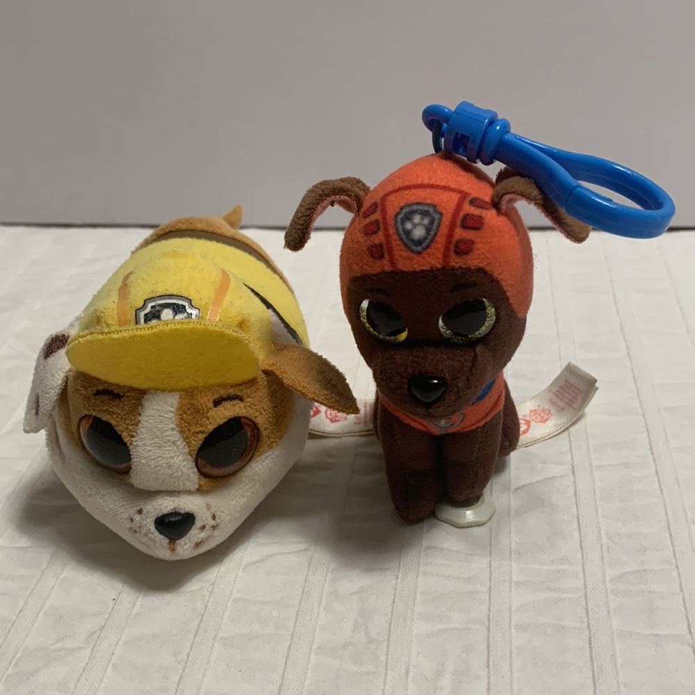 4” Ty Paw Patrol Clip/Keychain Zuma & Teeny Ty Beanie Boo Rubble Plush Pair